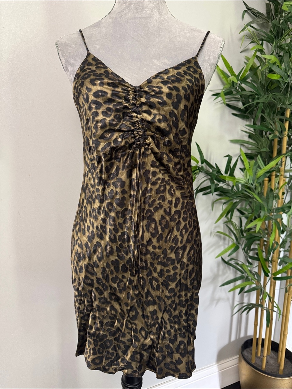 Zara Leopard-Print Slip Dress in Brown and Black NWT XS